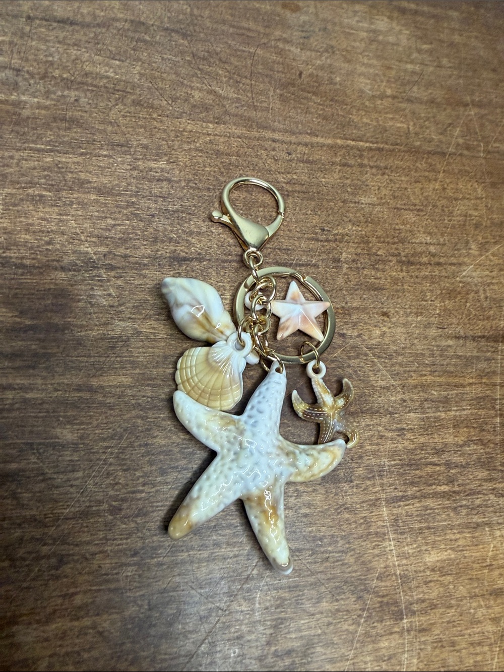 Faux Sea Shell Starfish Keychain Bag Charm - Neutral Tones